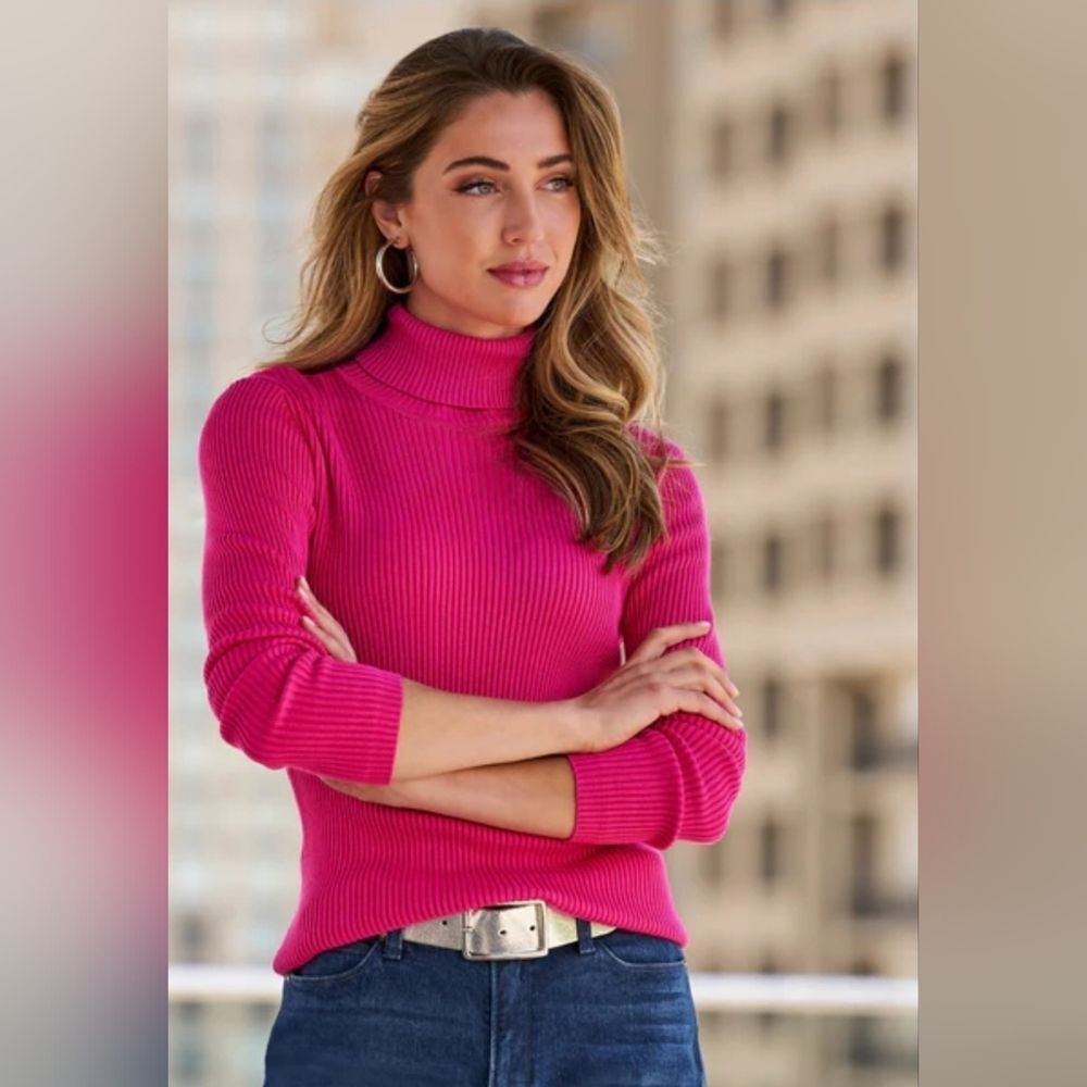 NWT DKNY Fuchsia Pink Ribbed Turtleneck Size XL